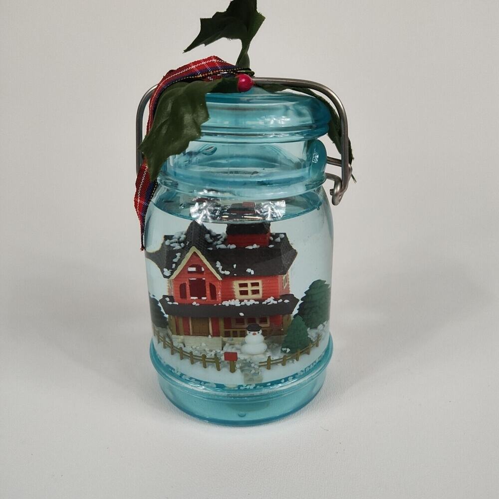 Vintage Enesco Plastic Mason Jar Christmas‎ House Snow Globe 1989
